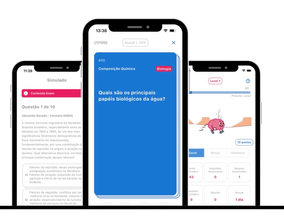 Tela inicial de escolha do tipo de estudo no app decoreba